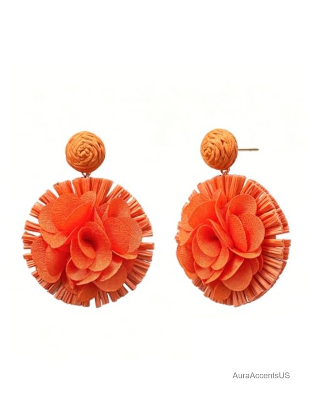 Boho Raffia Flower Drop Earrings Lightweight Statement Jewelry